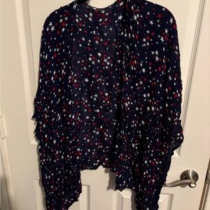 191- Navy Star Print Lightweight Wrap Scarf with Red & White Stars